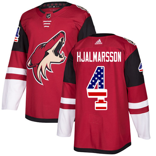 #4 Authentic Niklas Hjalmarsson Men's Red Hockey Jersey - Arizona Coyotes USA Flag Fashion