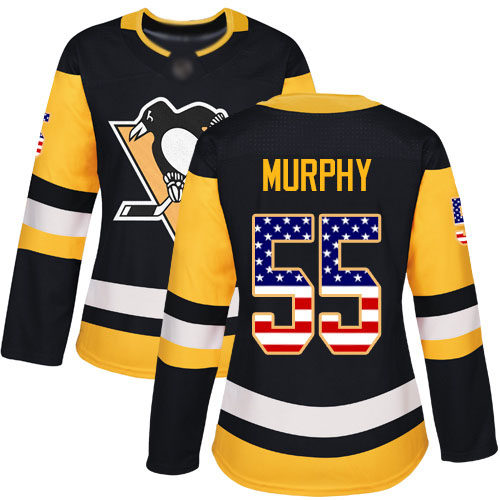 Hockey Women's Larry Murphy Black Authentic Jersey - #55 Pittsburgh Penguins USA Flag Fashion